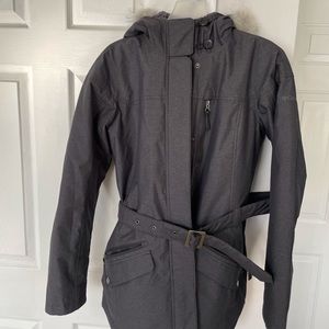 Columbia Omni heat Grey 3/4 long coat with fur hoodie